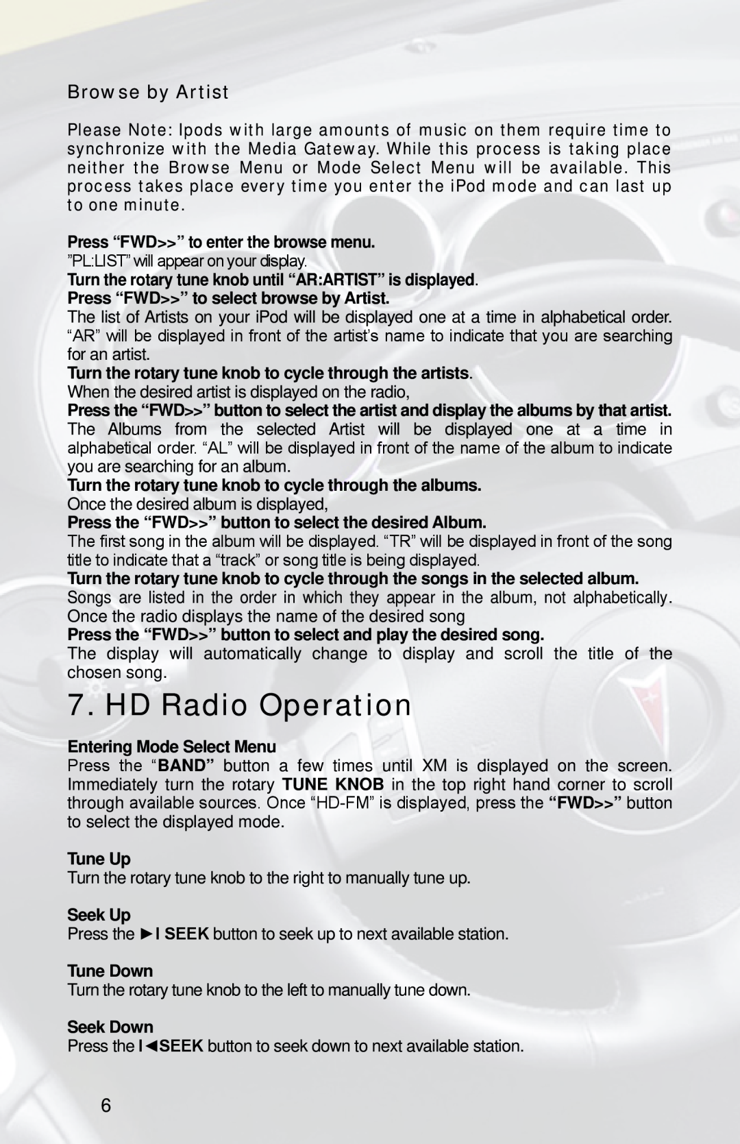 iSimple PGHGM2, PXAMG owner manual HD Radio Operation, Browse by Artist 