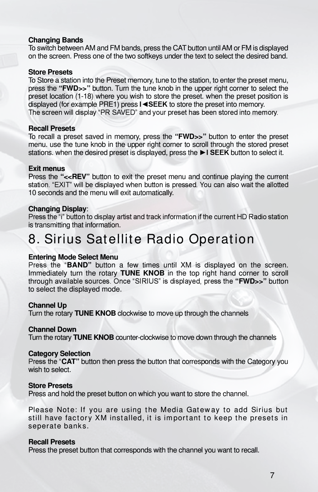 iSimple PXAMG, PGHGM2 owner manual Sirius Satellite Radio Operation 