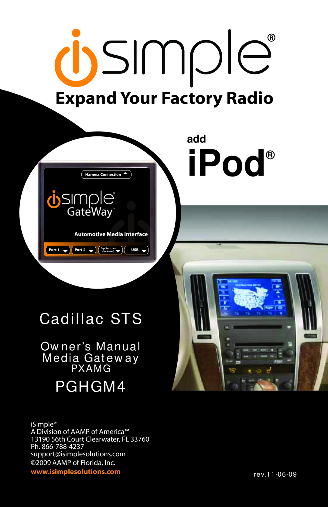 iSimple PGHGM4 owner manual iPod, Expand Your Factory Radio, Cadillac STS, Pxamg, iSimple, A Division of AAMP of America 