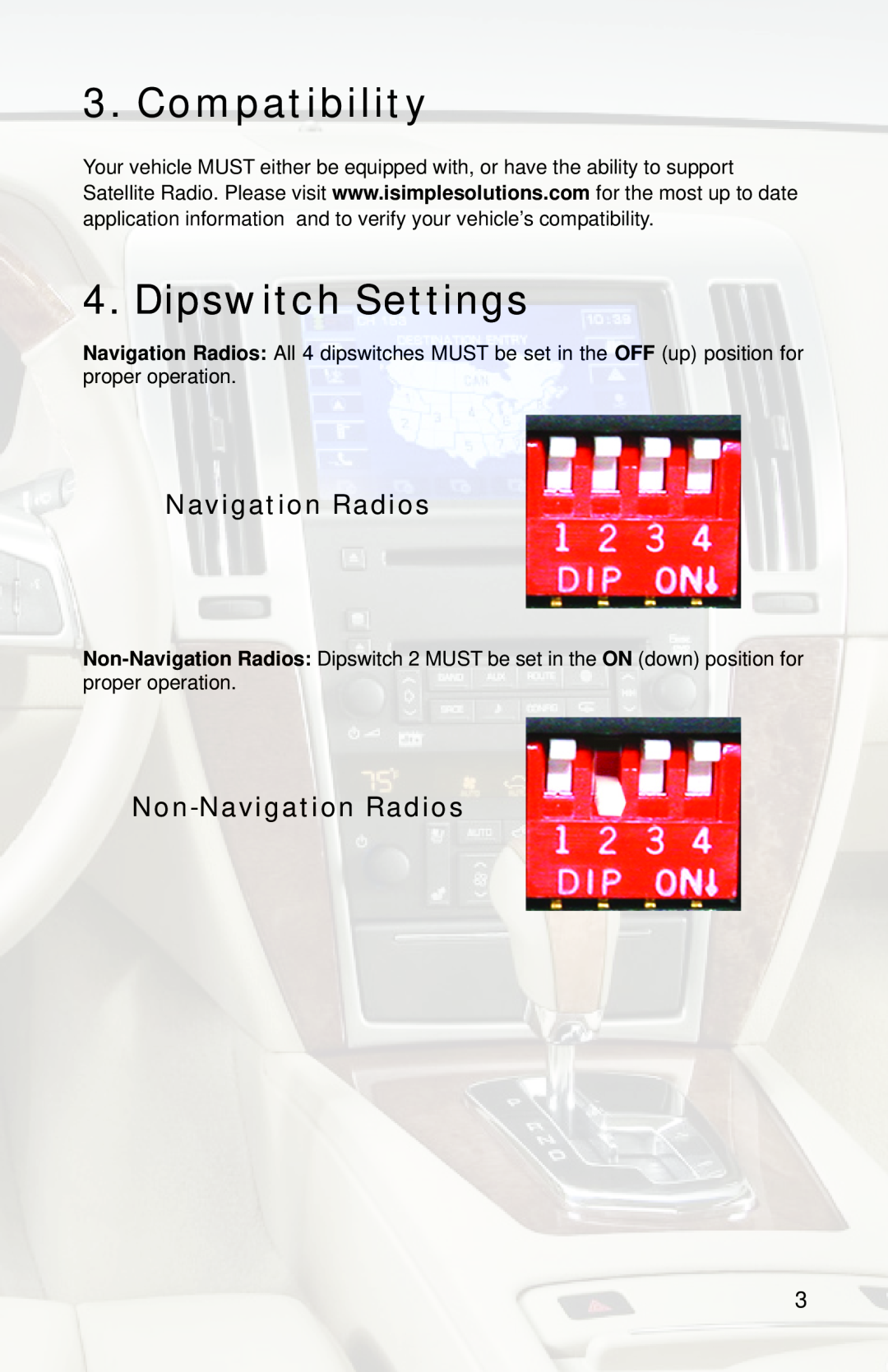 iSimple PGHGM4 owner manual Compatibility, Dipswitch Settings, Navigation Radios, Non-NavigationRadios 
