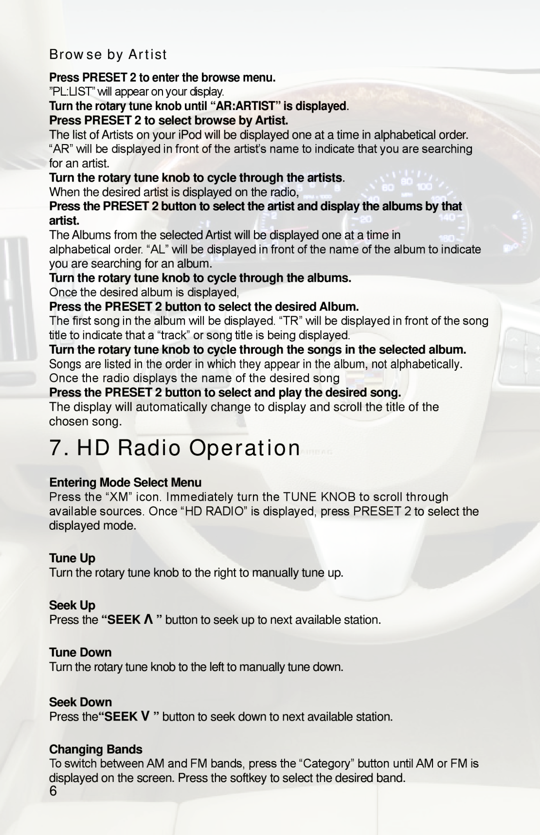 iSimple PGHGM4 owner manual HD Radio Operation, Browse by Artist 