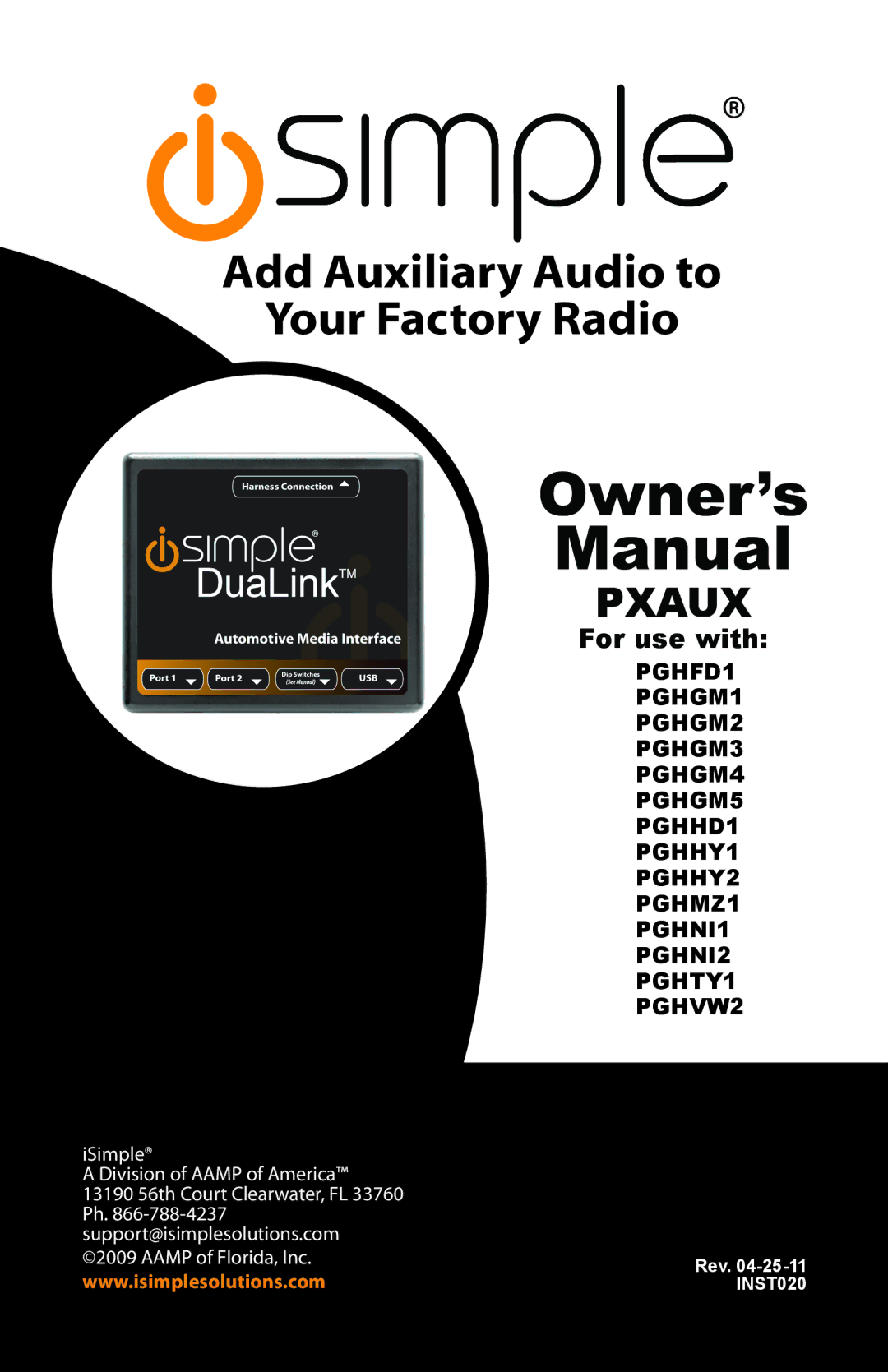 iSimple PGHHY1, PGHGM5, PGHVW2, PGHNI1, PGHHD1, PGHNI2 owner manual Add Auxiliary Audio to Your Factory Radio, For use with 