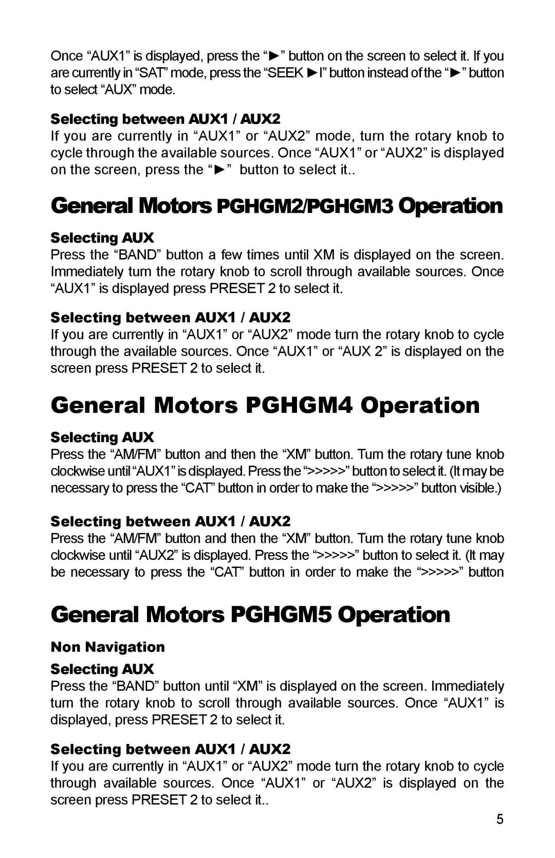 iSimple PGHNI2, PGHHY1, PGHVW2, PGHNI1, PGHHD1, PGHGM2, PGHGM3 General Motors PGHGM4 Operation, General Motors PGHGM5 Operation 