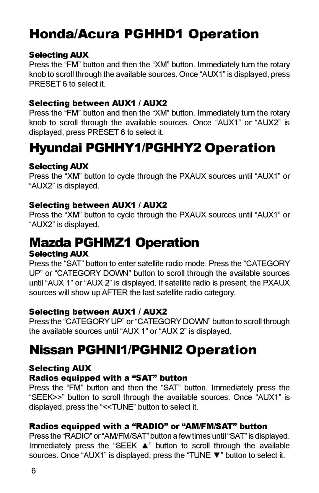 iSimple PGHGM2, PGHGM5, PGHVW2, PGHNI1 Honda/Acura PGHHD1 Operation, Hyundai PGHHY1/PGHHY2 Operation, Mazda PGHMZ1 Operation 