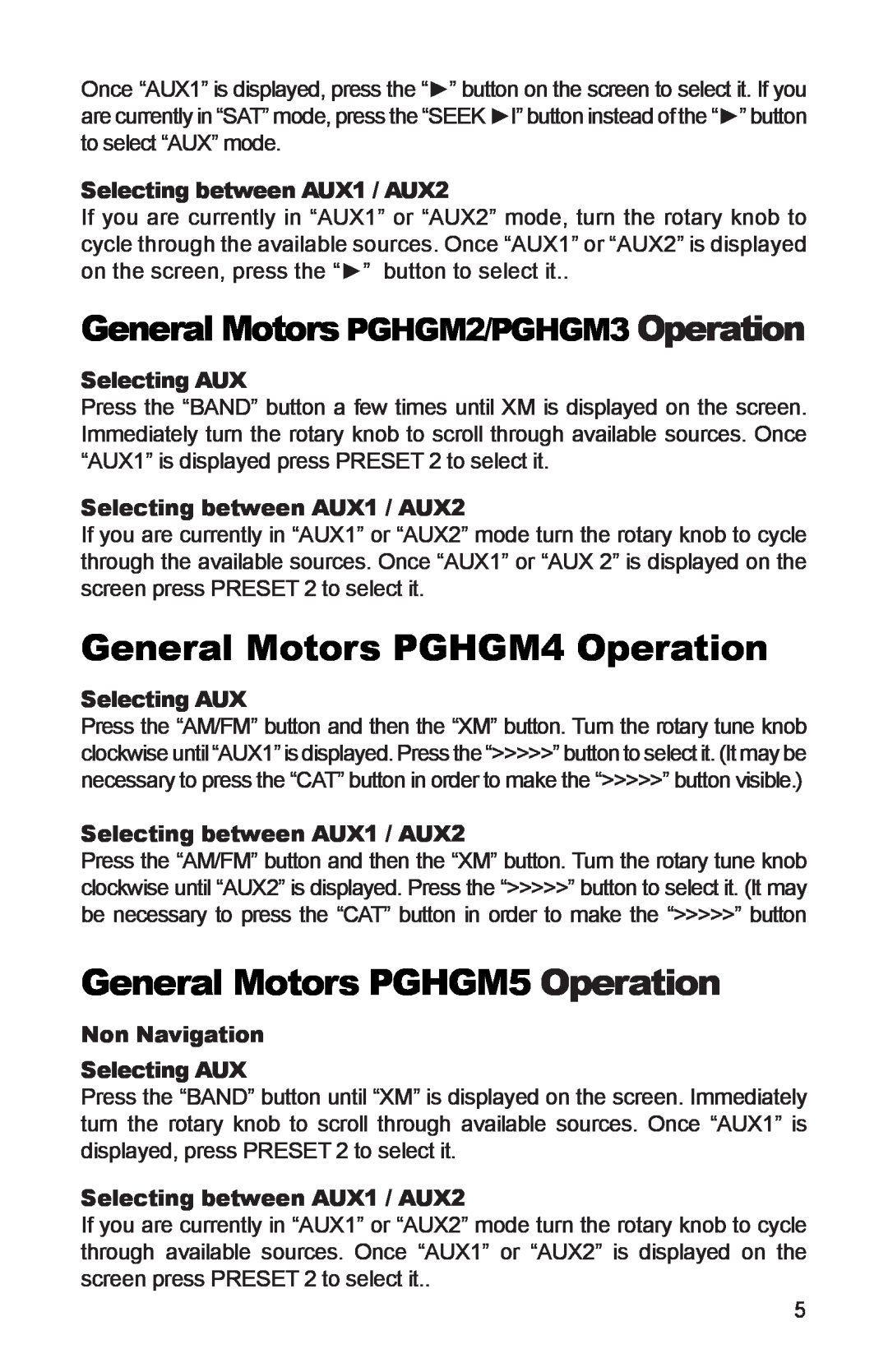 iSimple PGHNI2 General Motors PGHGM4 Operation, General Motors PGHGM5 Operation, General Motors PGHGM2/PGHGM3 Operation 