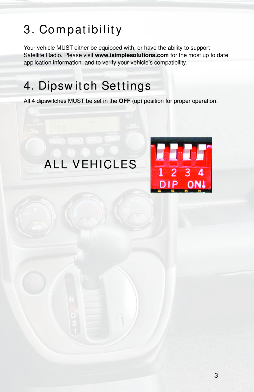 iSimple ISHD11, PGHHD1 owner manual Compatibility, Dipswitch Settings, All Vehicles 