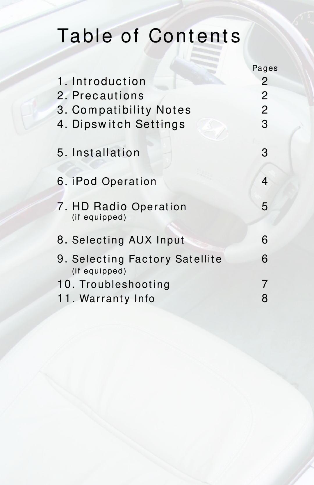 iSimple PGHHY1 owner manual Table of Contents 