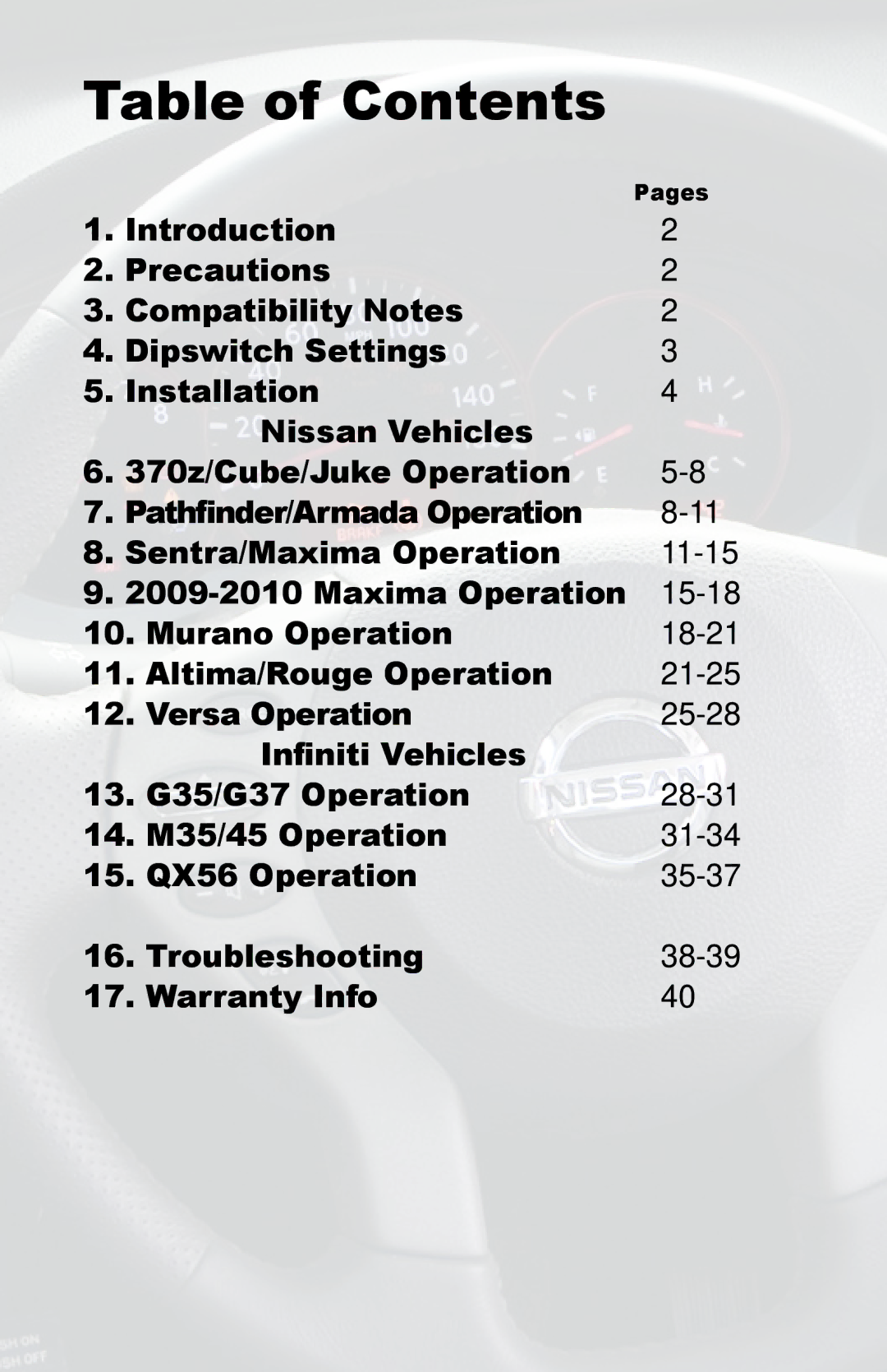 iSimple PGHNI2 owner manual Table of Contents 