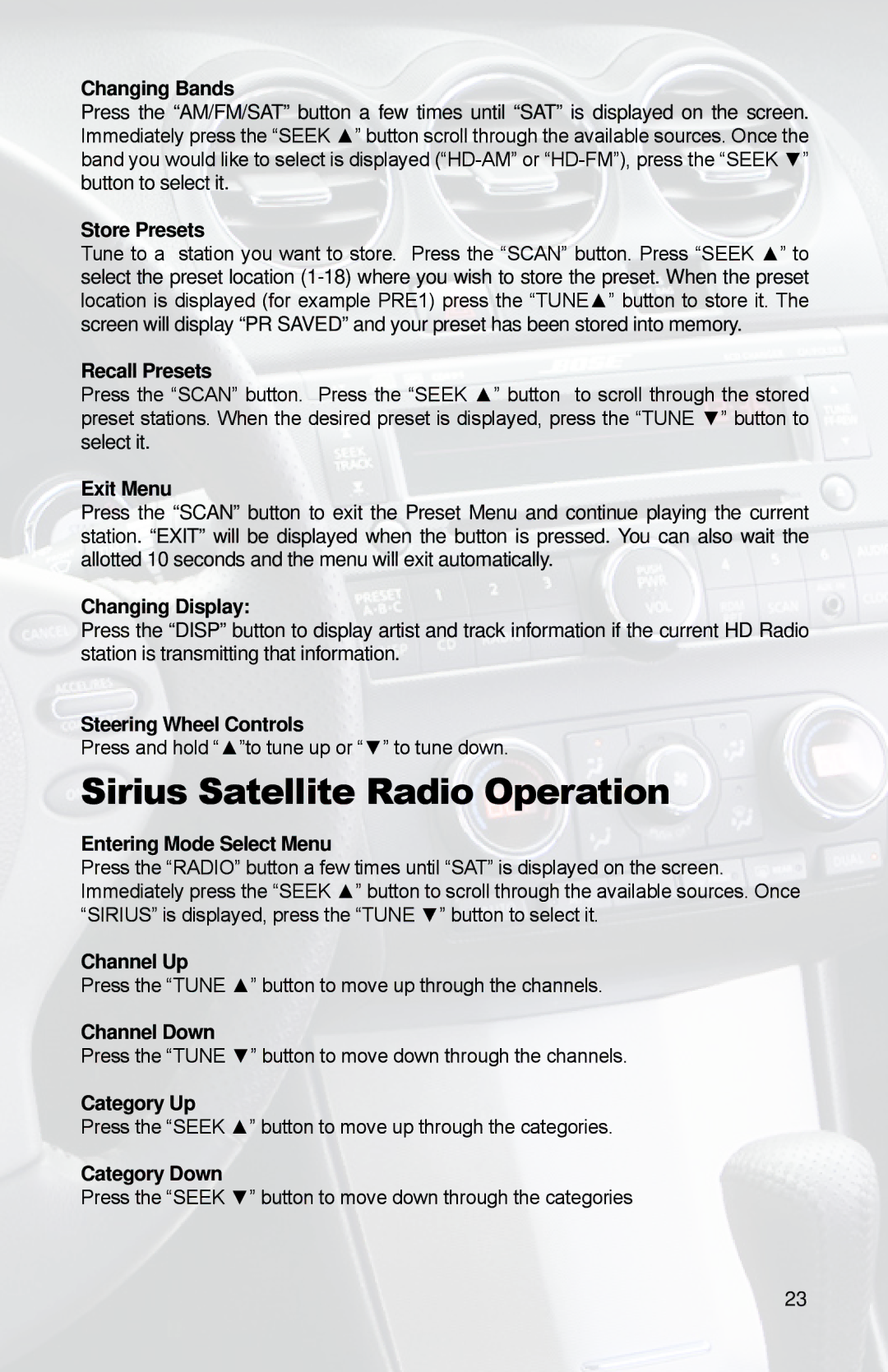 iSimple PGHNI2 owner manual Sirius Satellite Radio Operation 