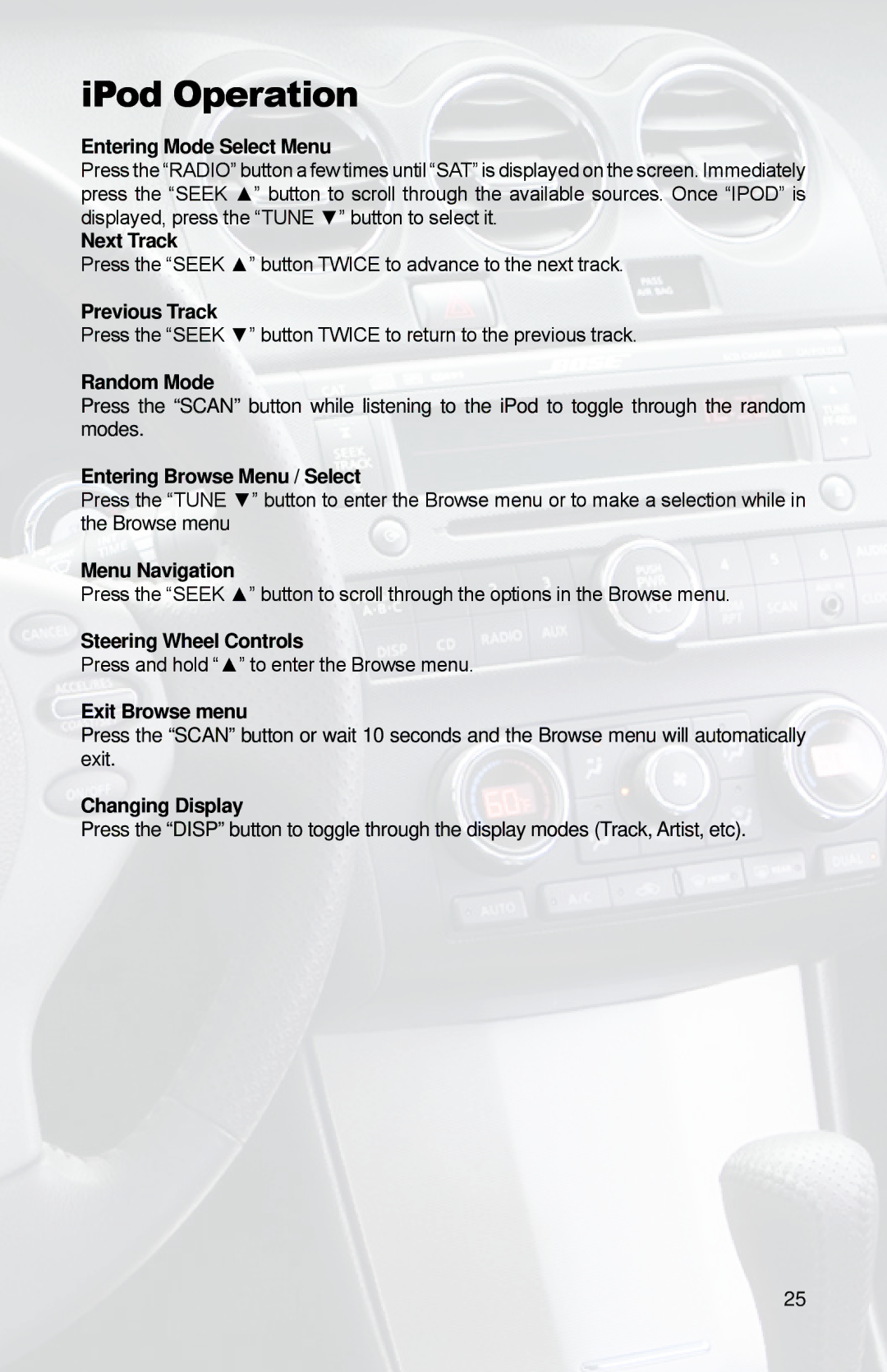 iSimple PGHNI2 owner manual Press the Seek button Twice to advance to the next track 