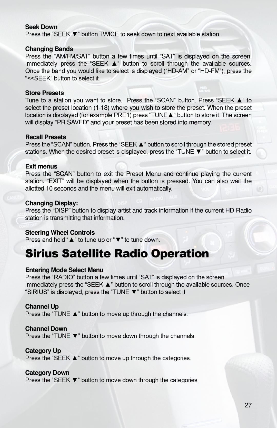 iSimple PGHNI2 owner manual Sirius Satellite Radio Operation 