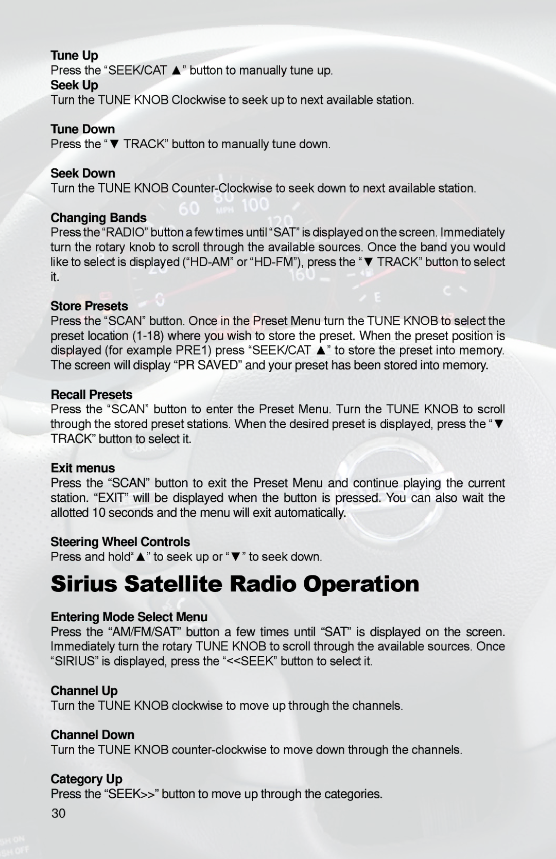 iSimple PGHNI2 owner manual Press the SEEK/CAT button to manually tune up 