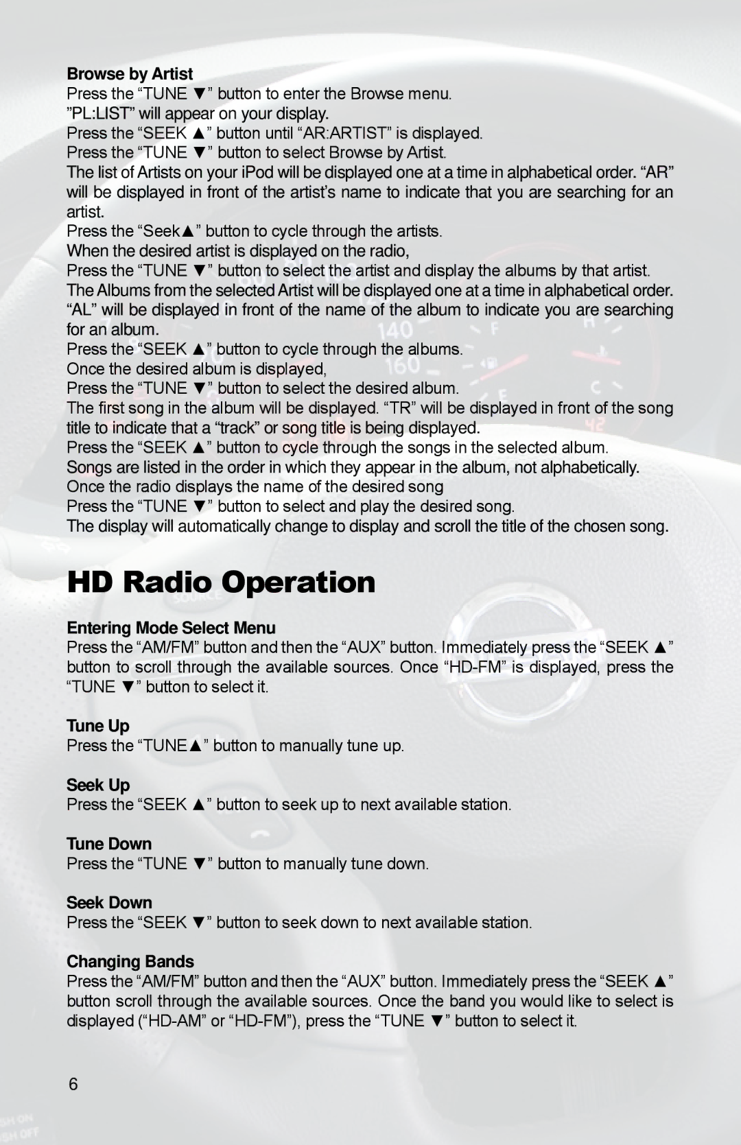 iSimple PGHNI2 owner manual HD Radio Operation, Browse by Artist 