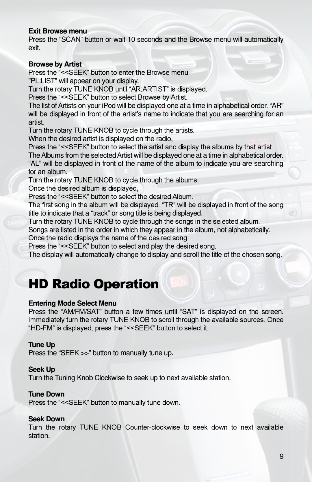 iSimple PGHNI2 owner manual HD Radio Operation, When the desired artist is displayed on the radio 