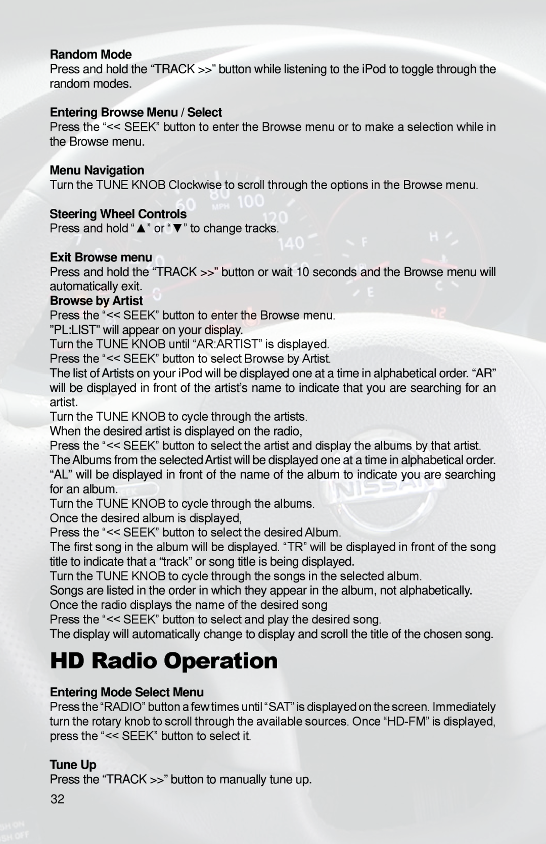 iSimple PGHNI2 owner manual HD Radio Operation, Press and hold “” or “” to change tracks 