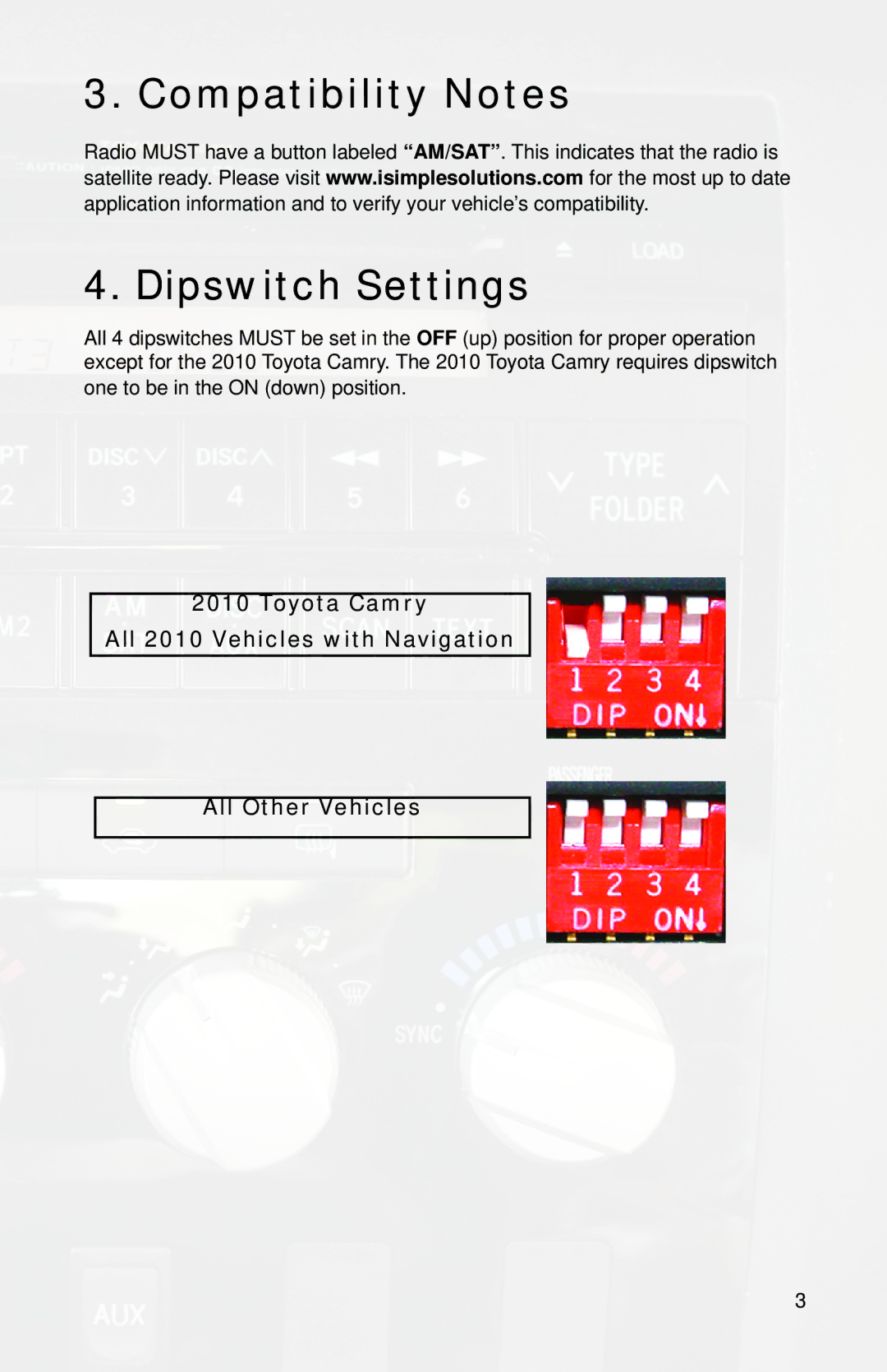 iSimple PGHTY1 owner manual Compatibility Notes Dipswitch Settings 