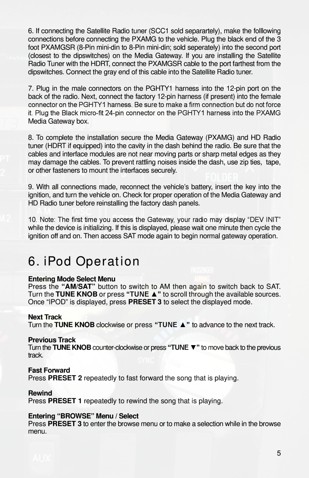 iSimple PGHTY1 owner manual IPod Operation 