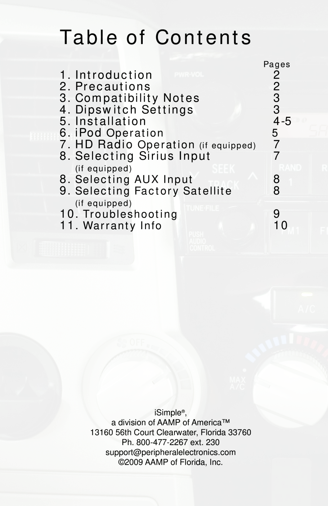 iSimple PGHTY1 owner manual Table of Contents 