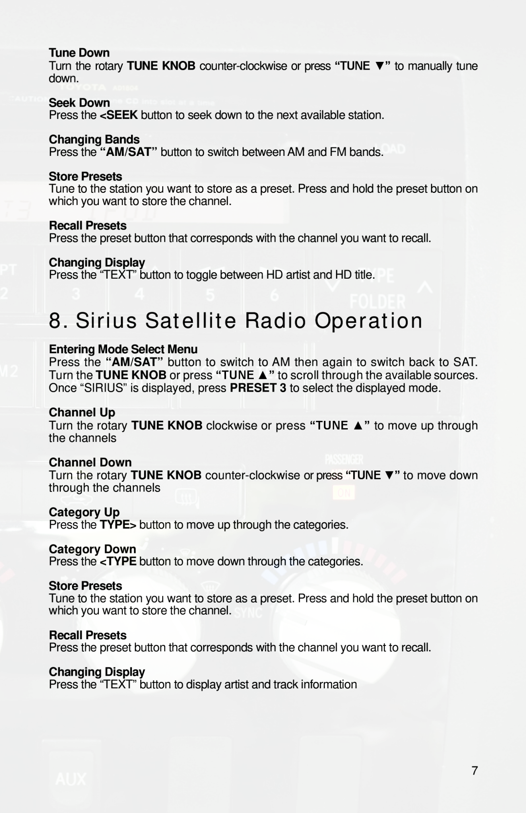 iSimple PGHTY1 owner manual Sirius Satellite Radio Operation 