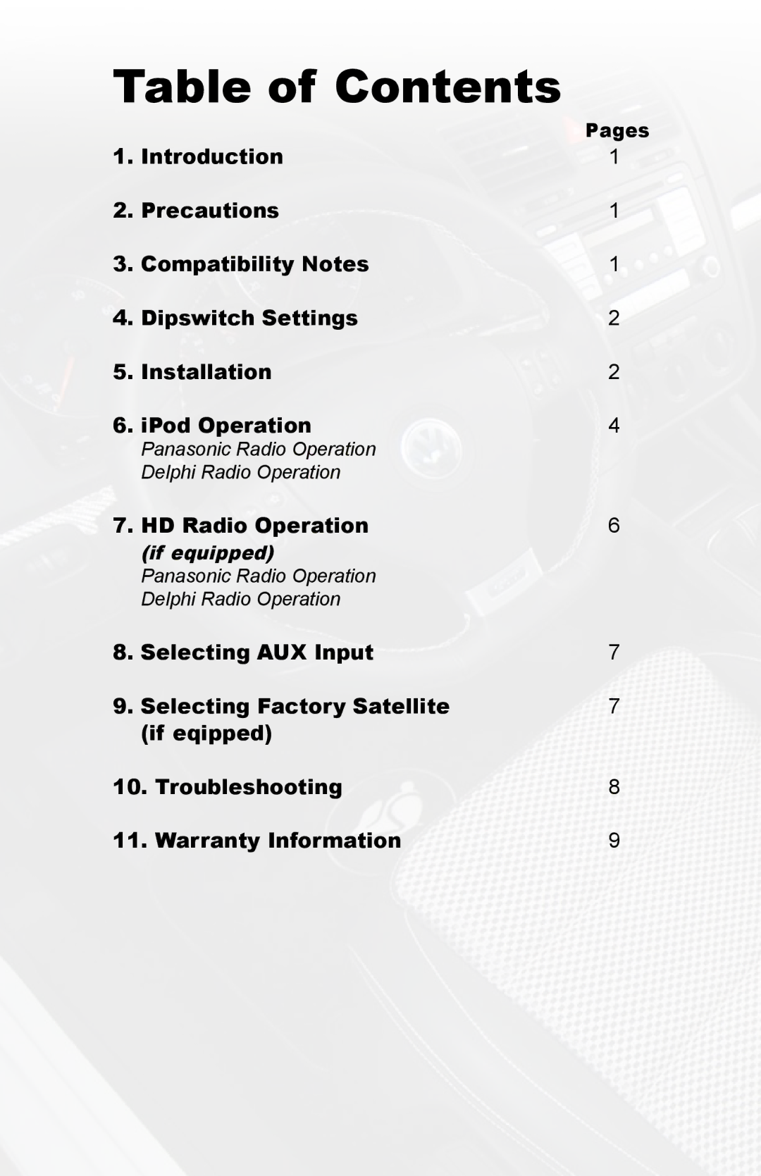 iSimple PGHVW1 owner manual Table of Contents 