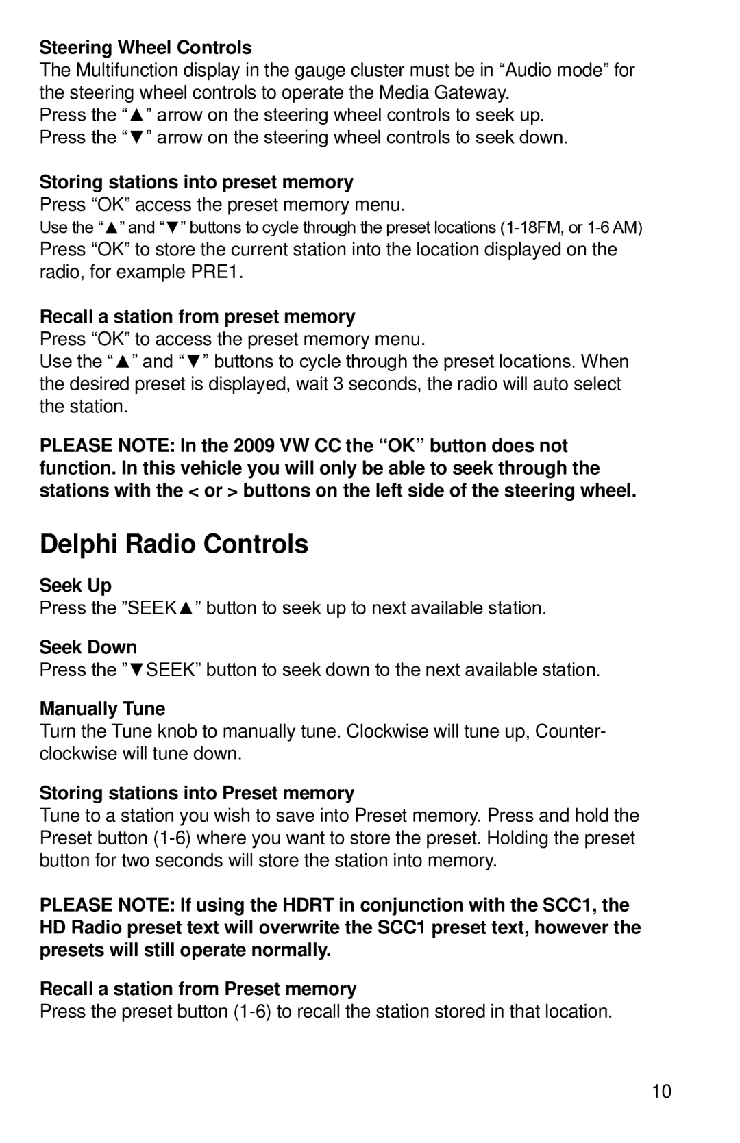 iSimple PGHVW1 owner manual Delphi Radio Controls 