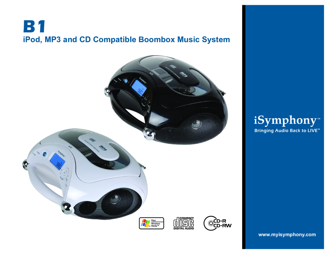 iSymphony B1 dimensions IPod, MP3 and CD Compatible Boombox Music System 