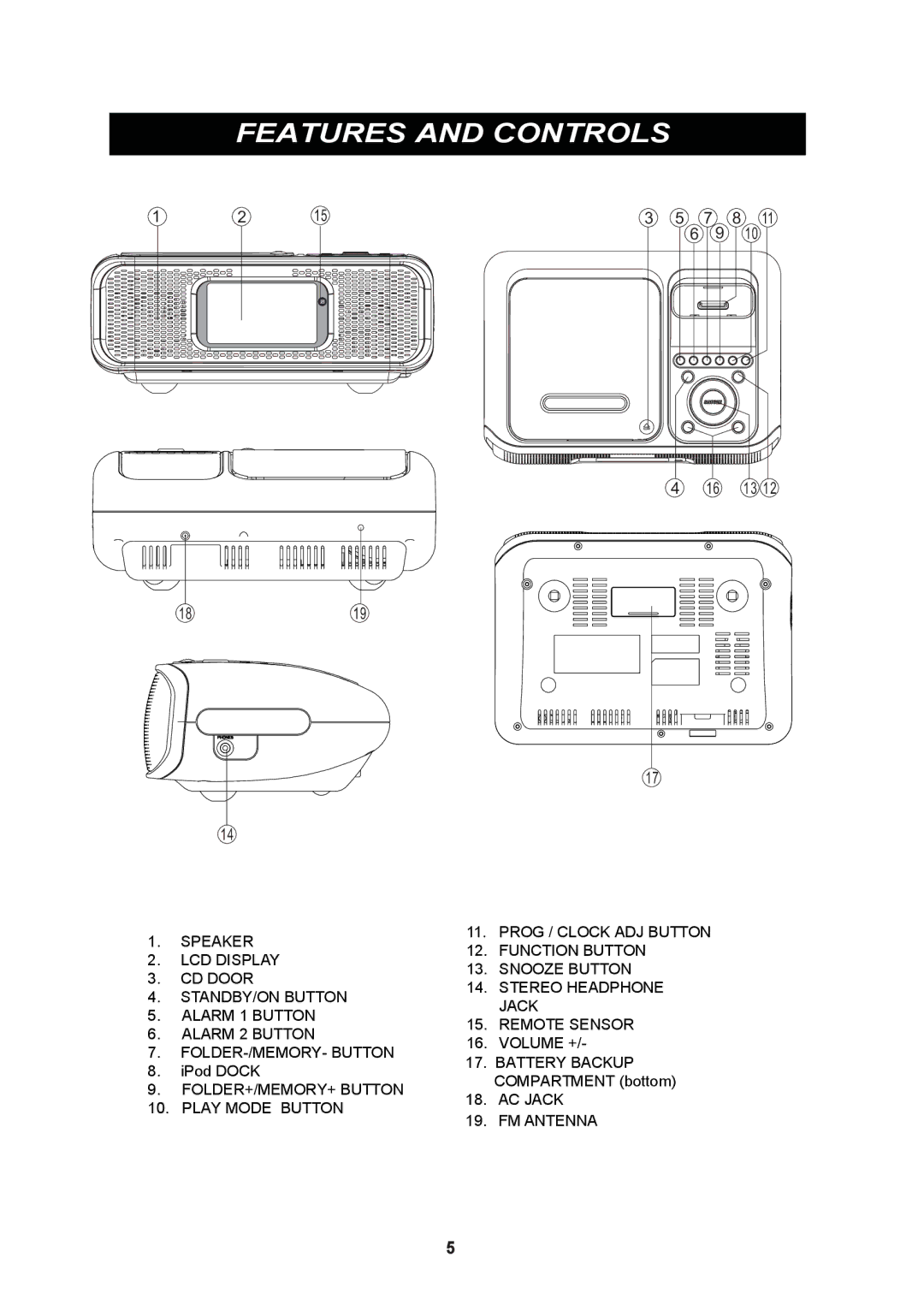 iSymphony CR8CD user manual Features and Controls 