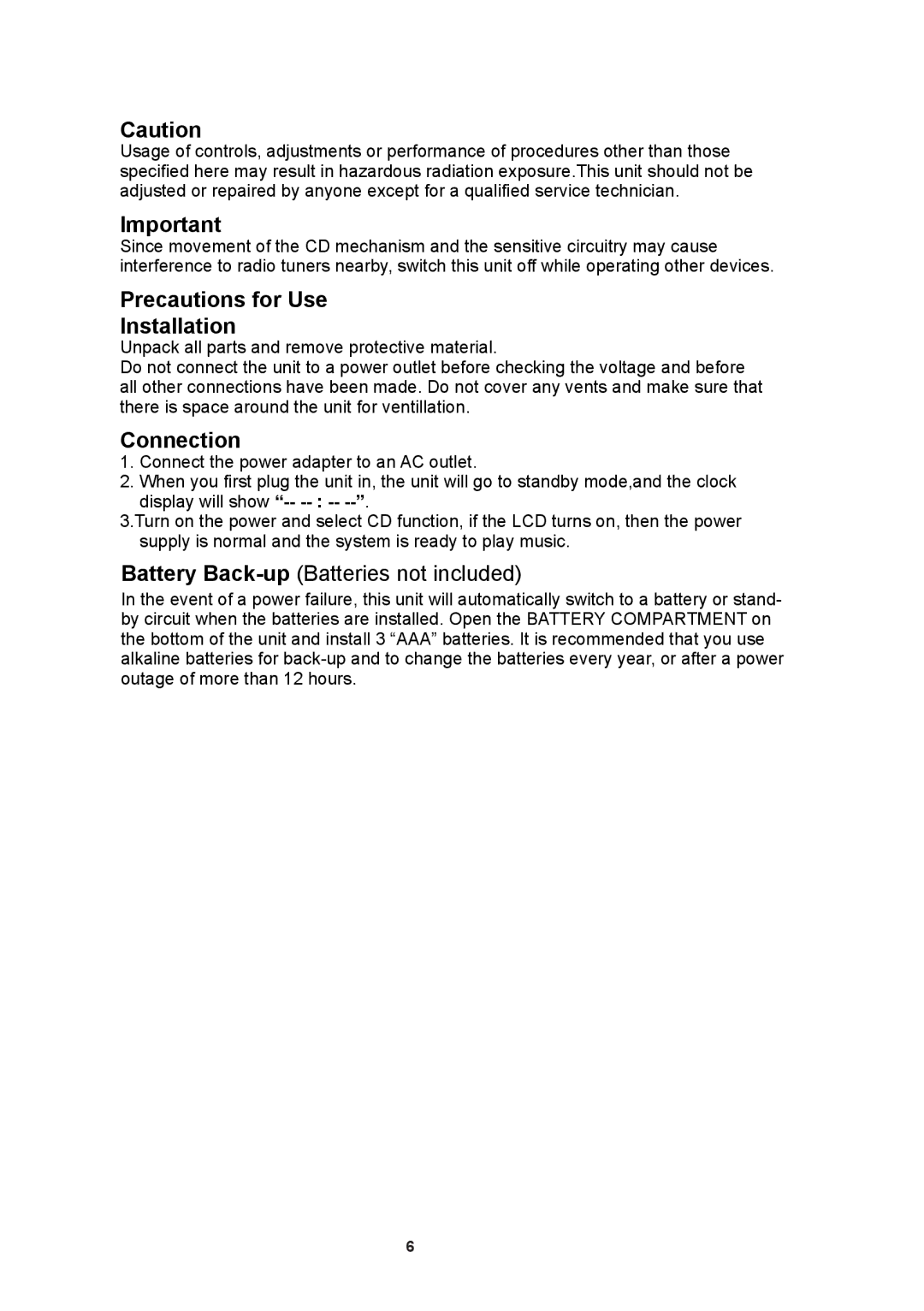 iSymphony CR8CD user manual Precautions for Use Installation, Connection 