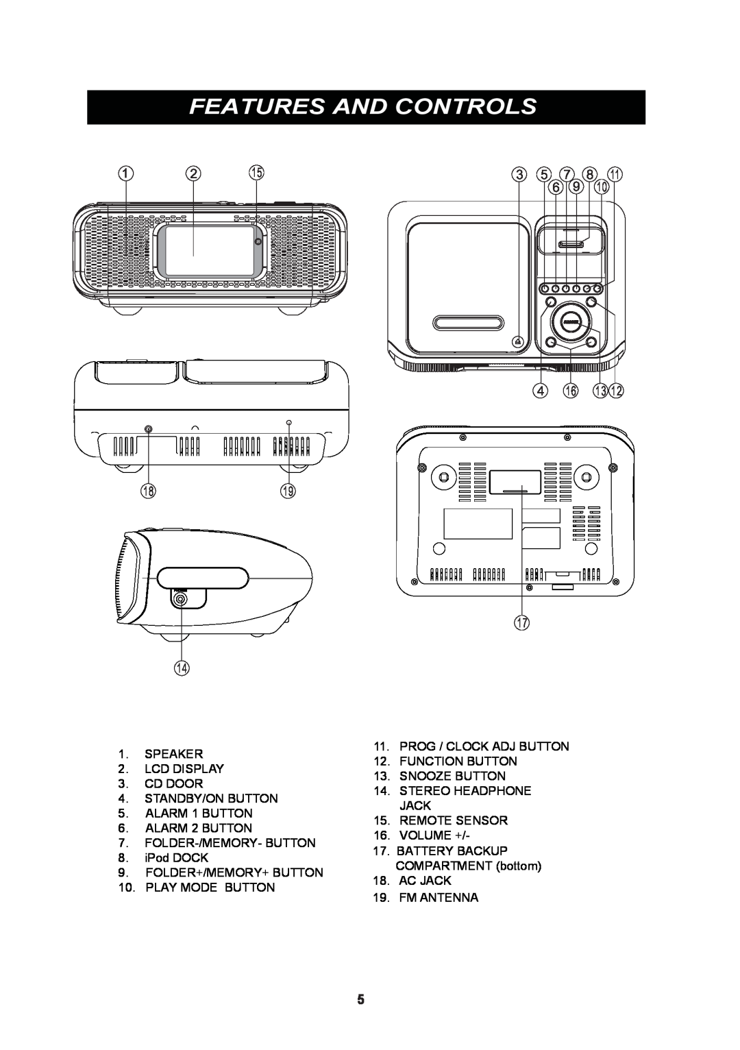 iSymphony CR8CD user manual Features And Controls 
