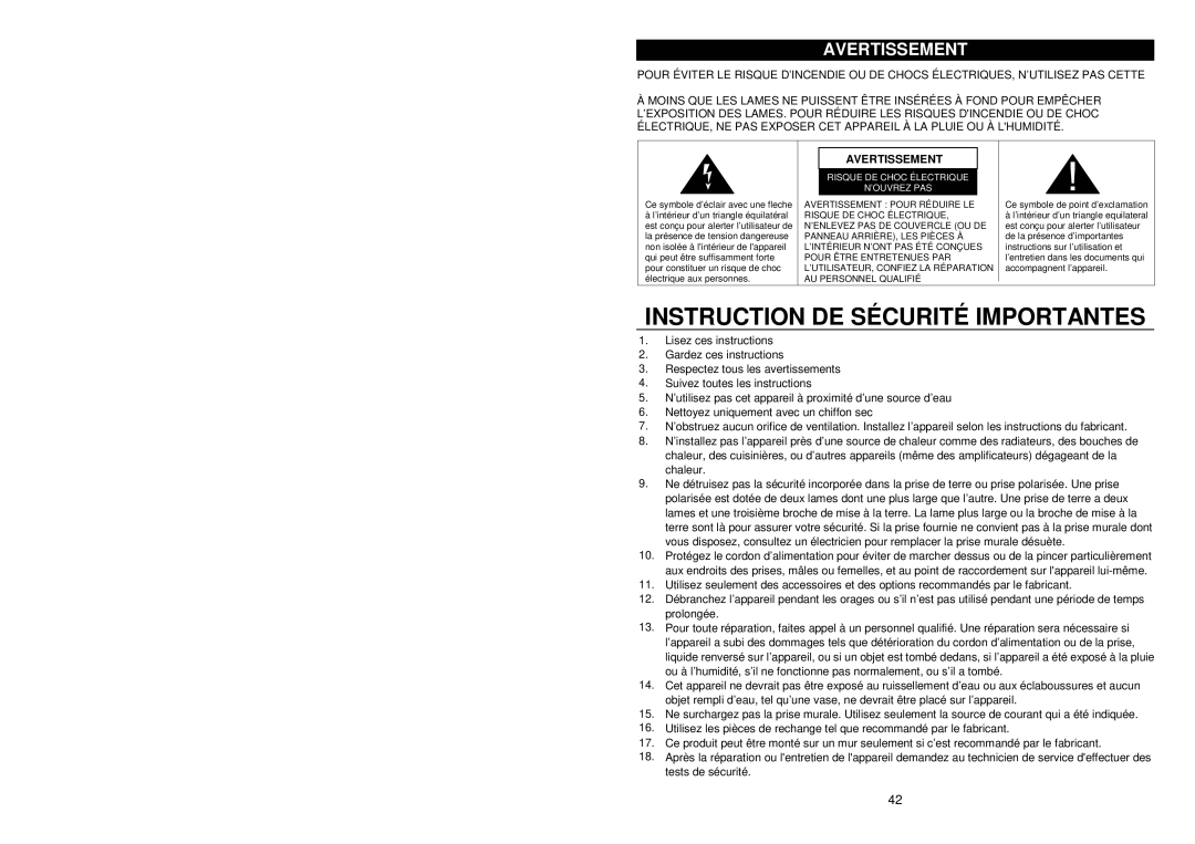 iSymphony M110 user manual Avertissement 