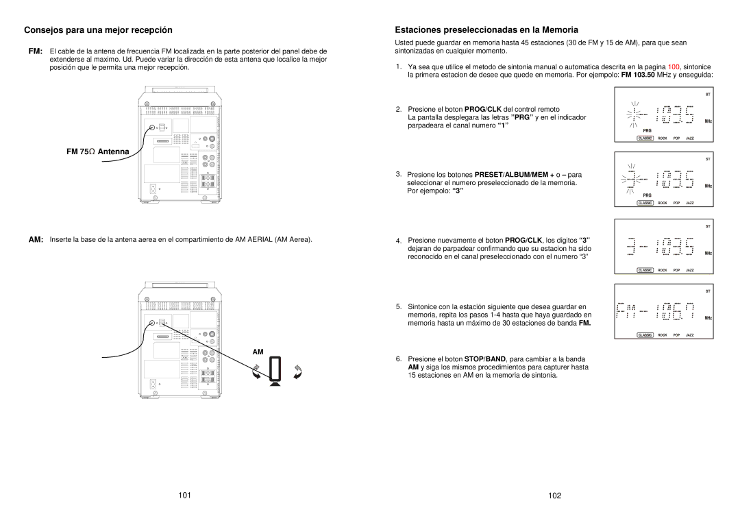 iSymphony M110 user manual Consejos para una mejor recepción, Estaciones preseleccionadas en la Memoria 