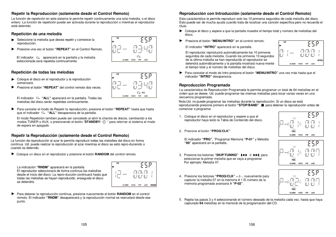 iSymphony M110 user manual Repetir la Reproducción solamente desde el Control Remoto, Repetición de una melodía 