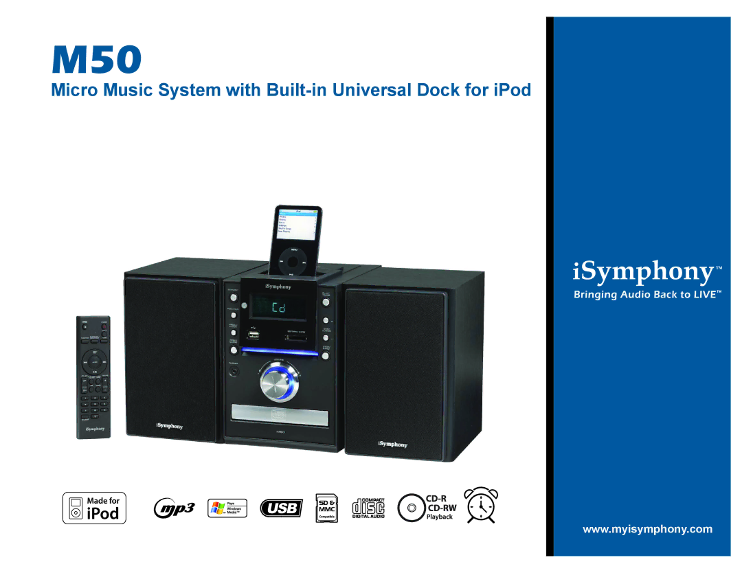 iSymphony M50 dimensions Micro Music System with Built-in Universal Dock for iPod 