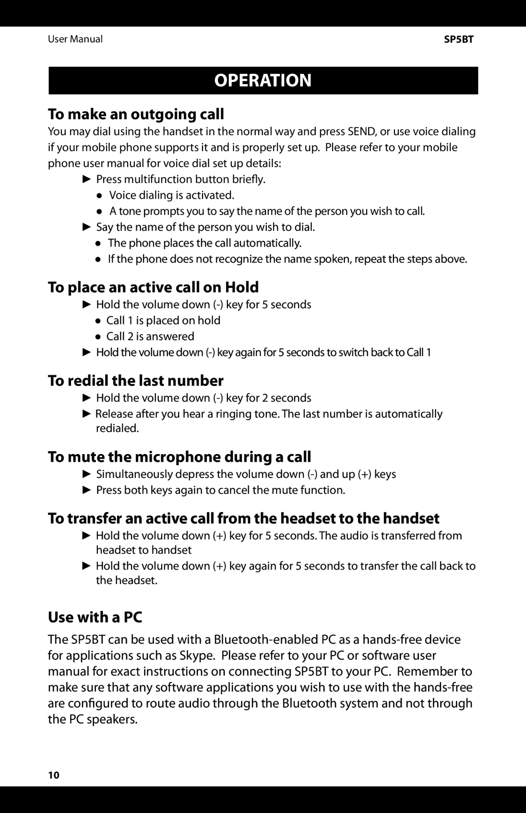 iSymphony SP5BT user manual Use with a PC 