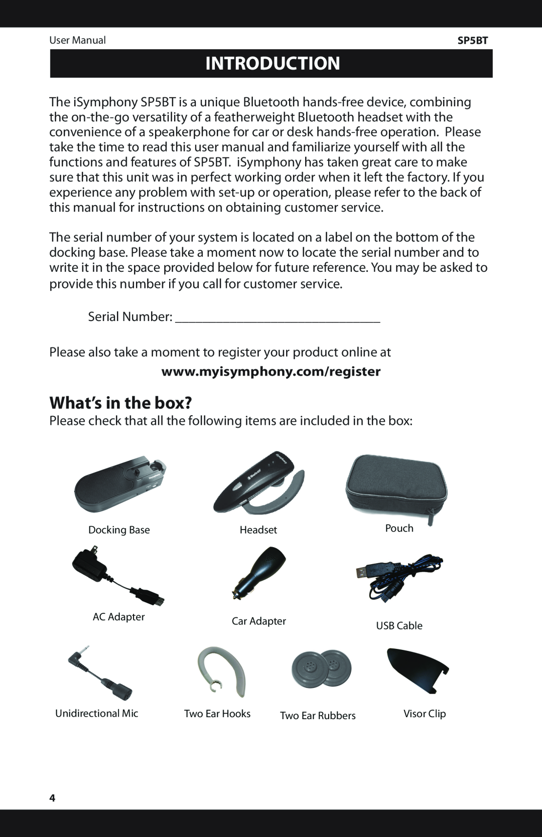 iSymphony SP5BT user manual Introduction, What’s in the box? 