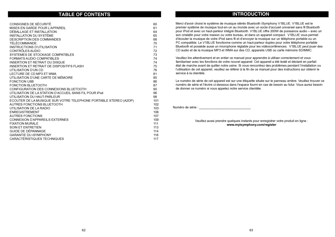 iSymphony V1BLUE user manual Autres Fonctions Bluetooth 