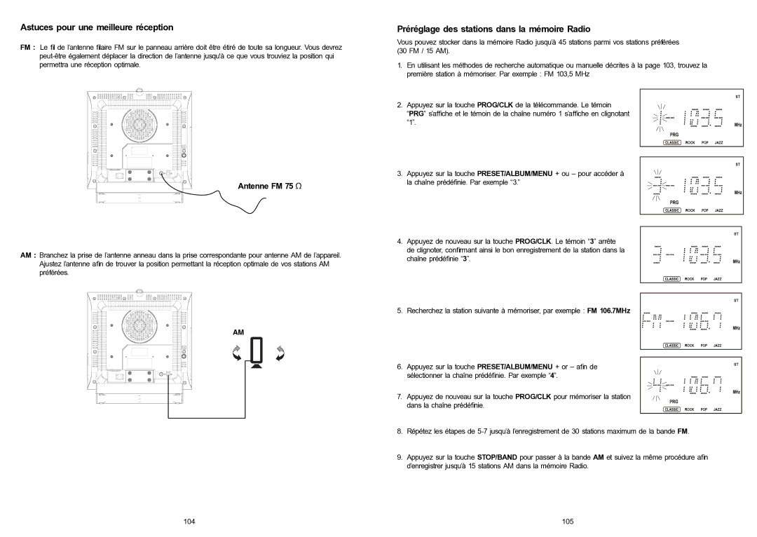 iSymphony V1BLUE user manual Astuces pour une meilleure réception, Préréglage des stations dans la mémoire Radio 