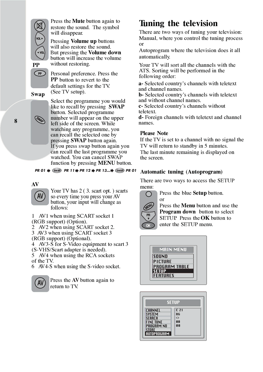 ITT 29-100-1 ST manual Tuning the television, PR 01 Automatic tuning Autoprogram 