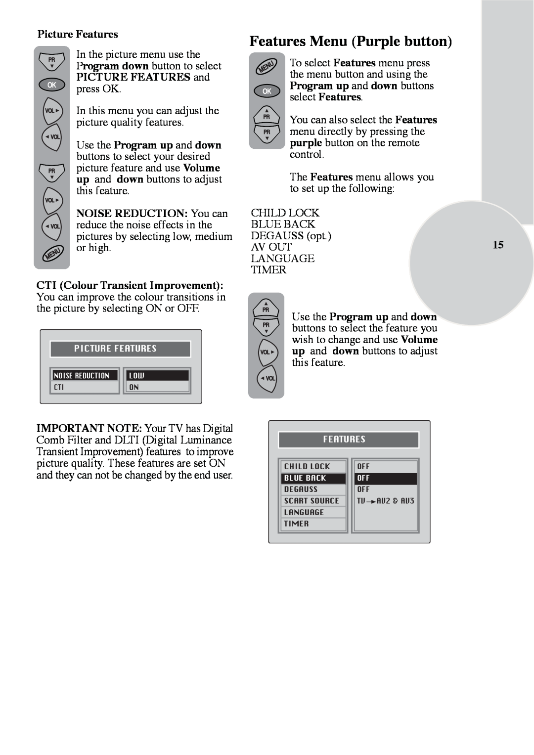 ITT 29-100-1 ST manual Features Menu Purple button, Picture Features 