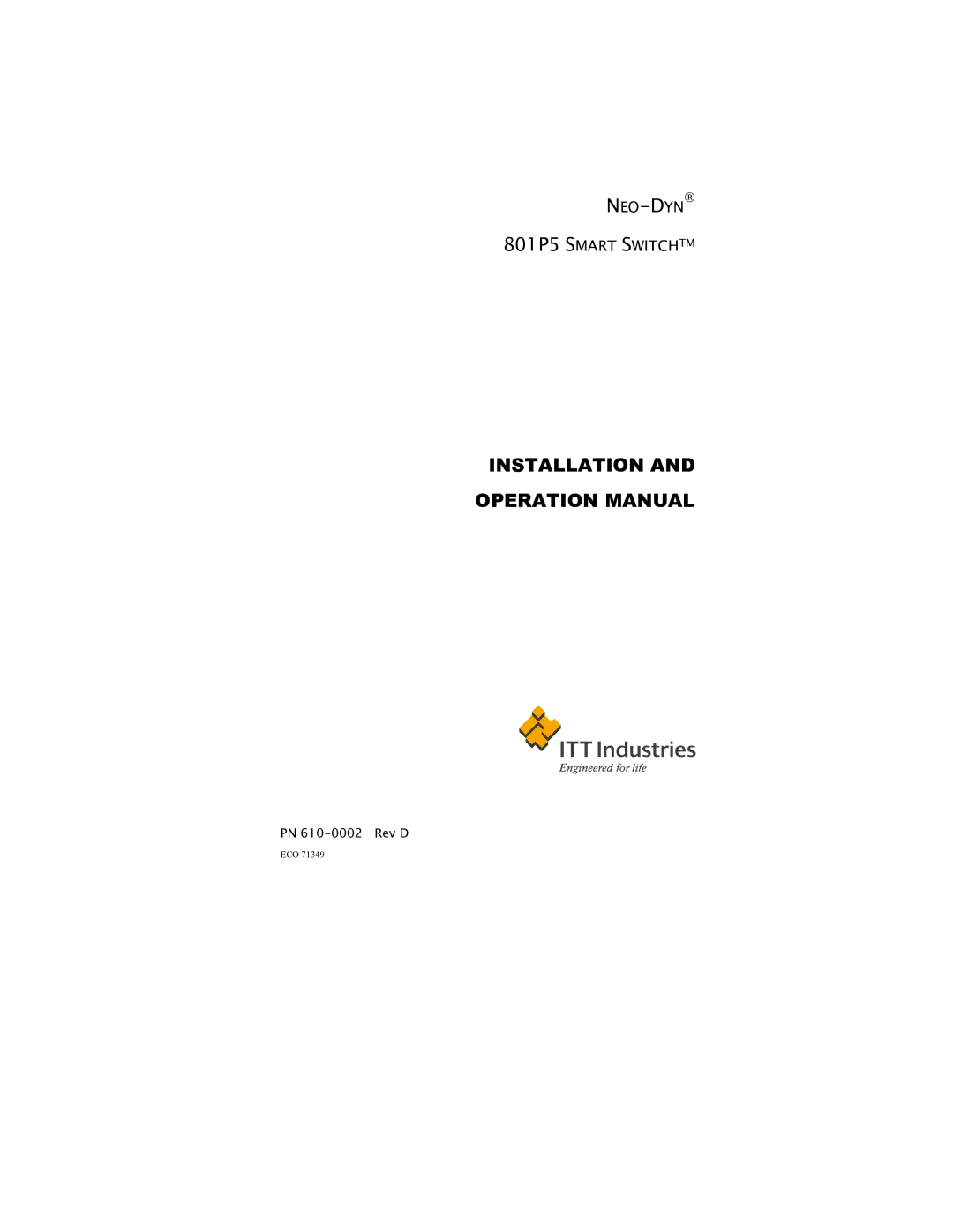 ITT 801P5 operation manual Installation 