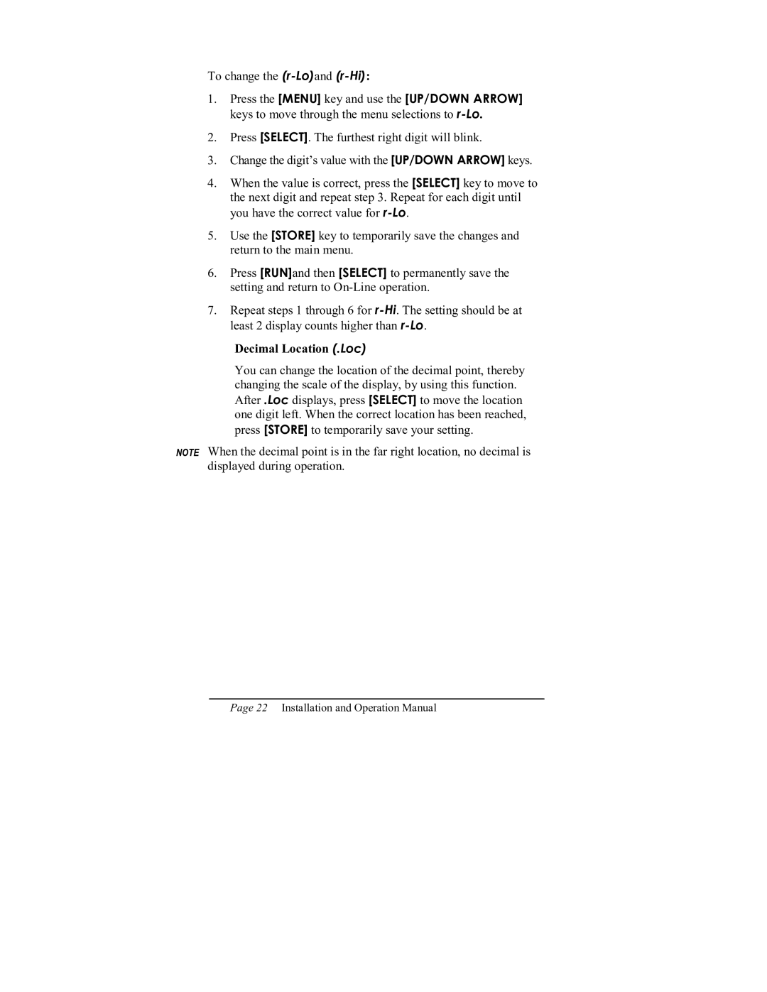 ITT 801P5 operation manual To change the r-Loand r-Hi 