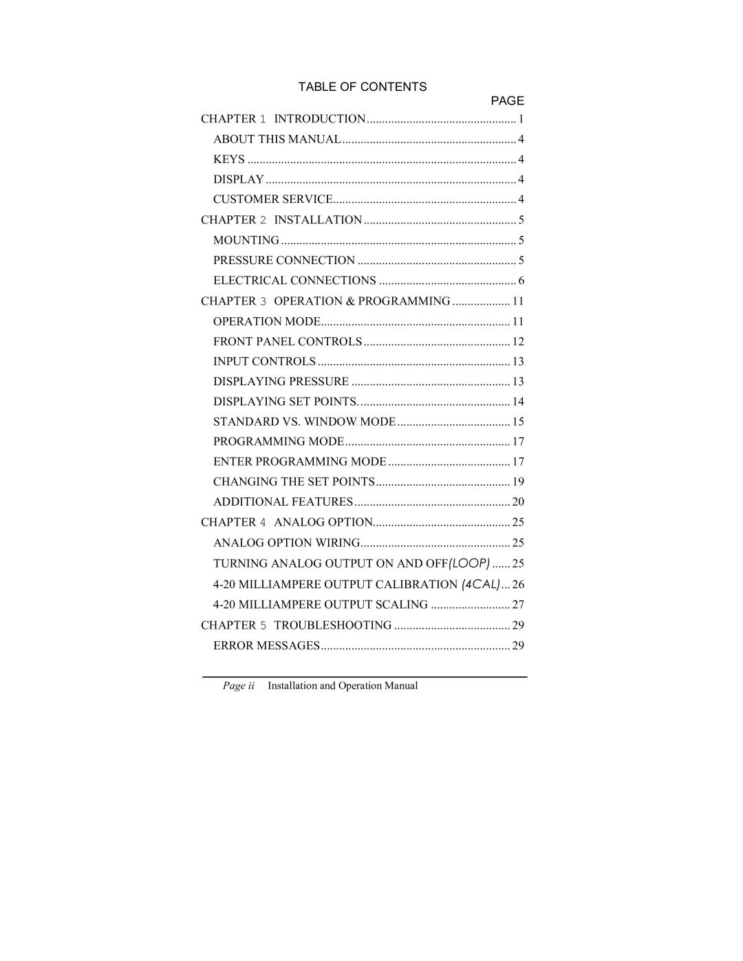 ITT 801P5 operation manual Table of Contents 