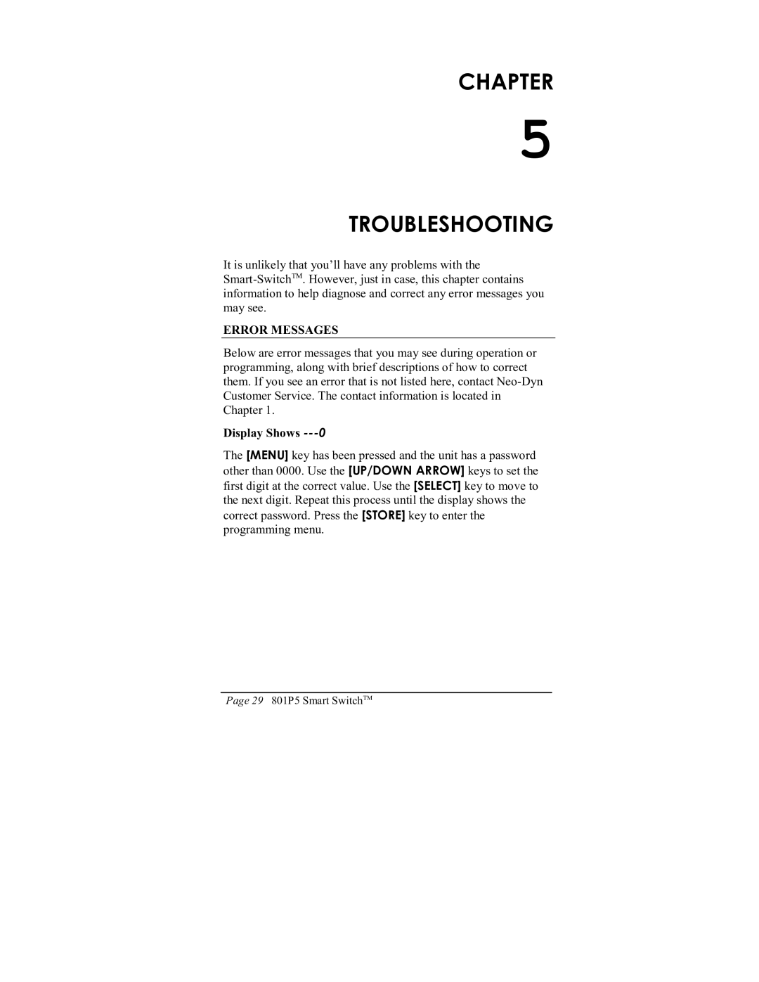 ITT 801P5 operation manual Chapter Troubleshooting 