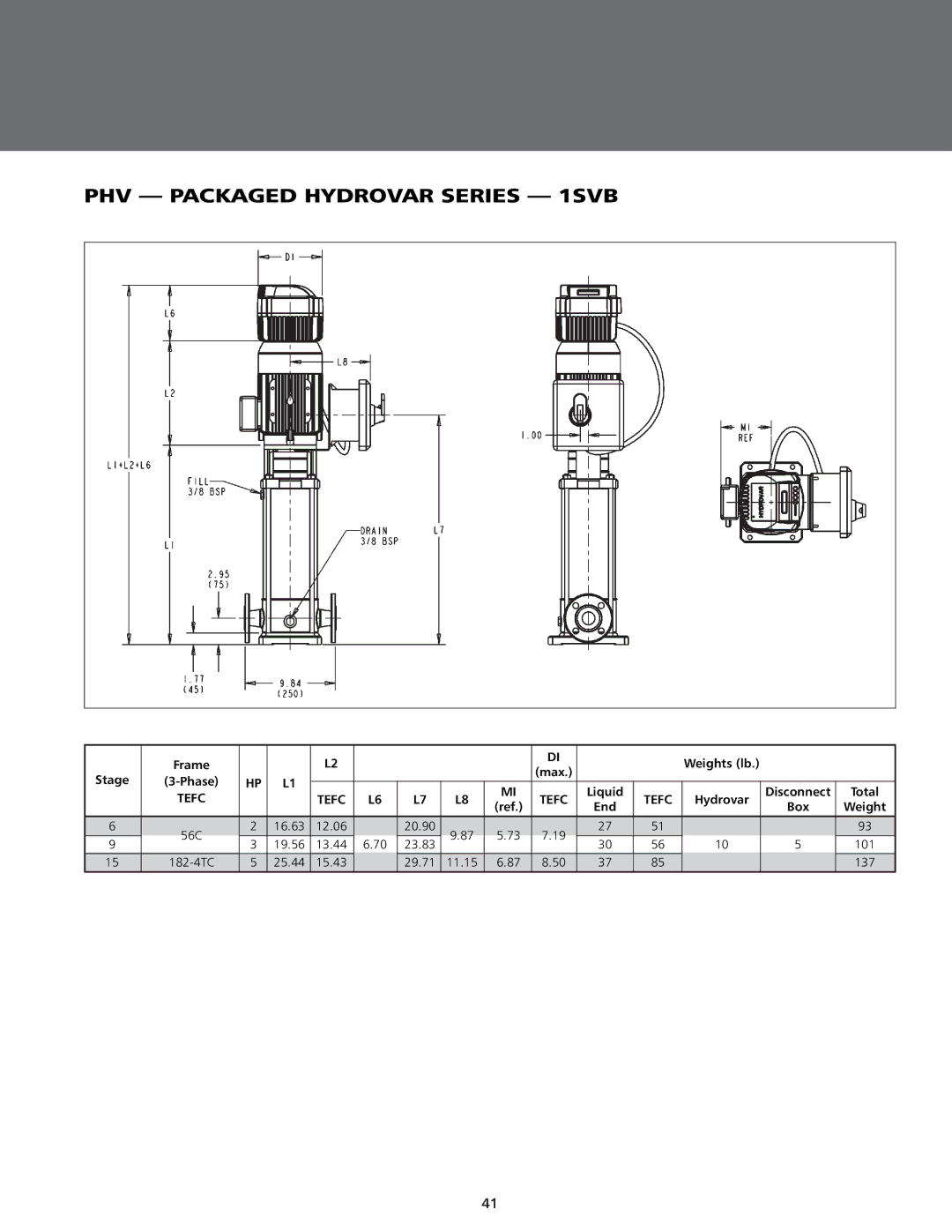 ITT BPHV manual PHV Packaged Hydrovar Series 1SVB, Tefc 