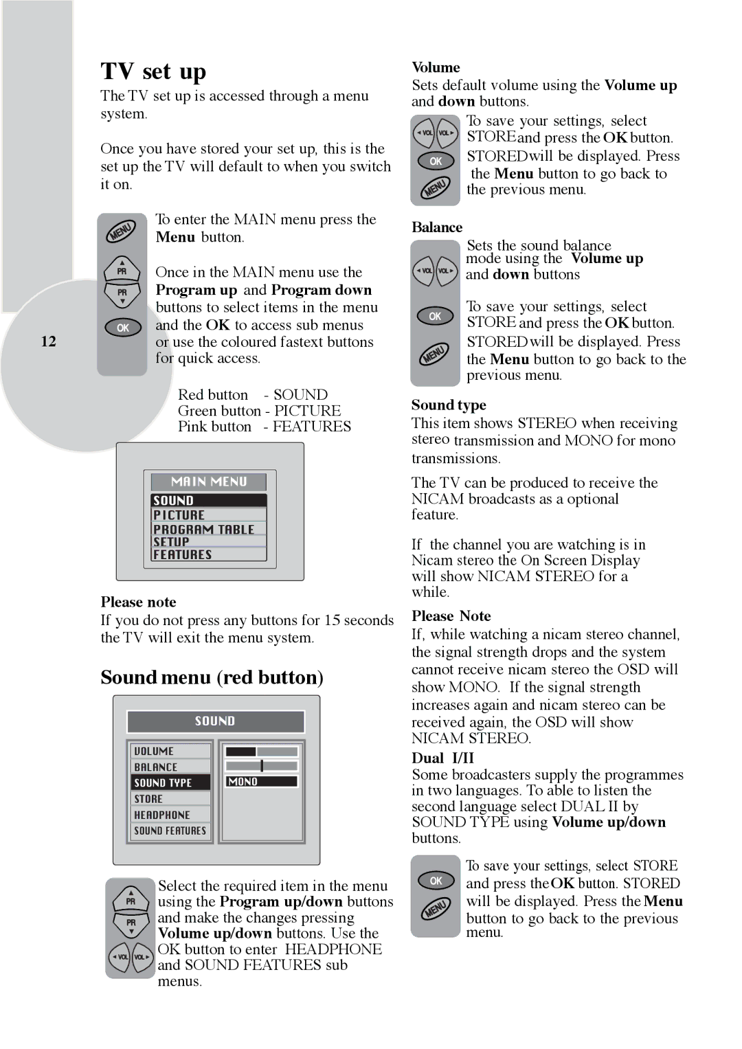 ITT CTV 29-100 ST operating instructions TV set up 