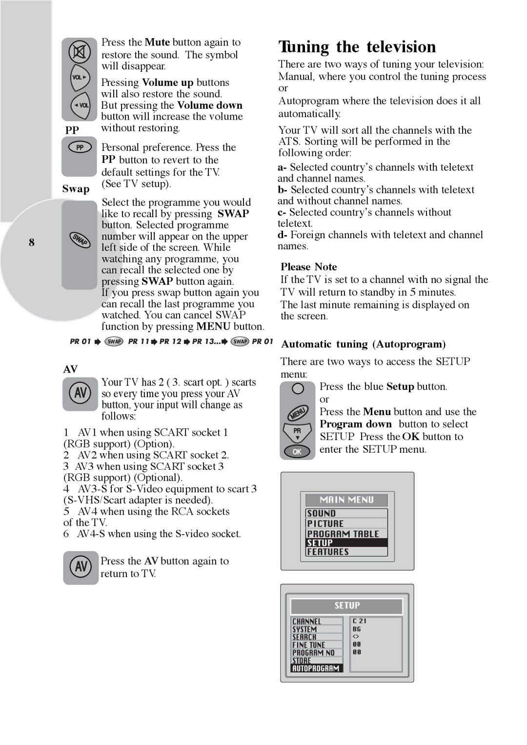 ITT CTV 29-100 ST operating instructions Tuning the television, PR 01 Automatic tuning Autoprogram 