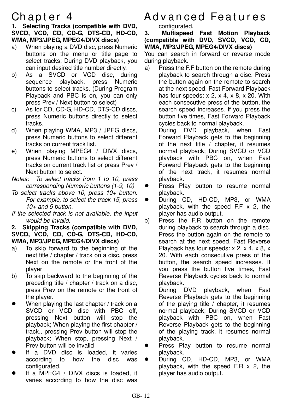 ITT DVD 10-101DX user manual Chapter, Advanced Features 