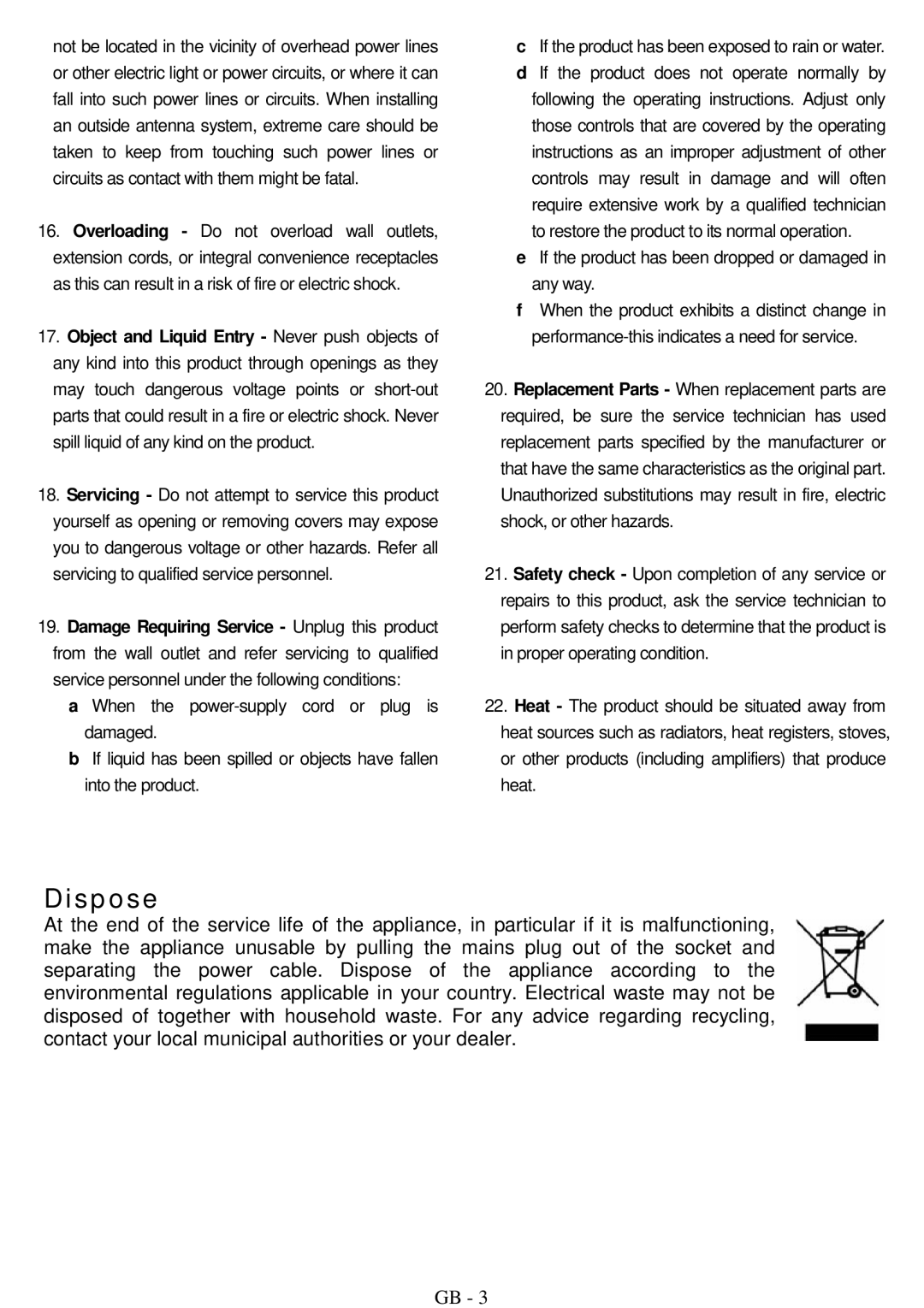 ITT DVD 10-101DX user manual Dispose 