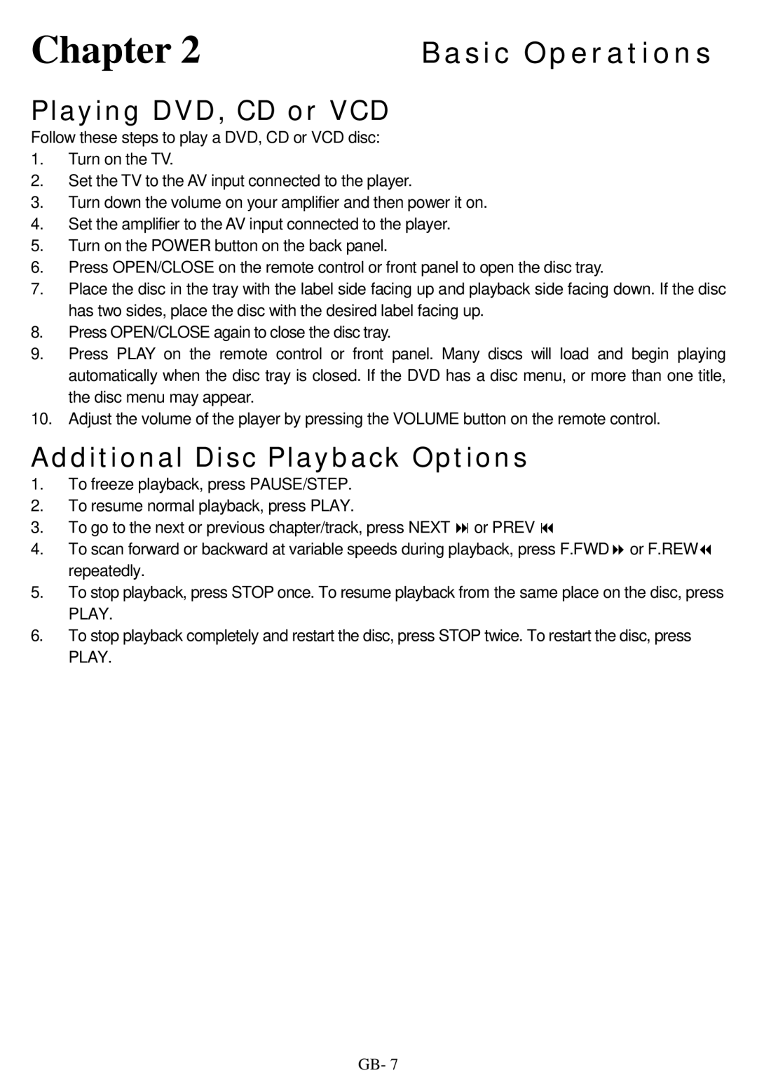 ITT DVD 10-101DX user manual Basic Operations, Playing DVD, CD or VCD, Additional Disc Playback Options 