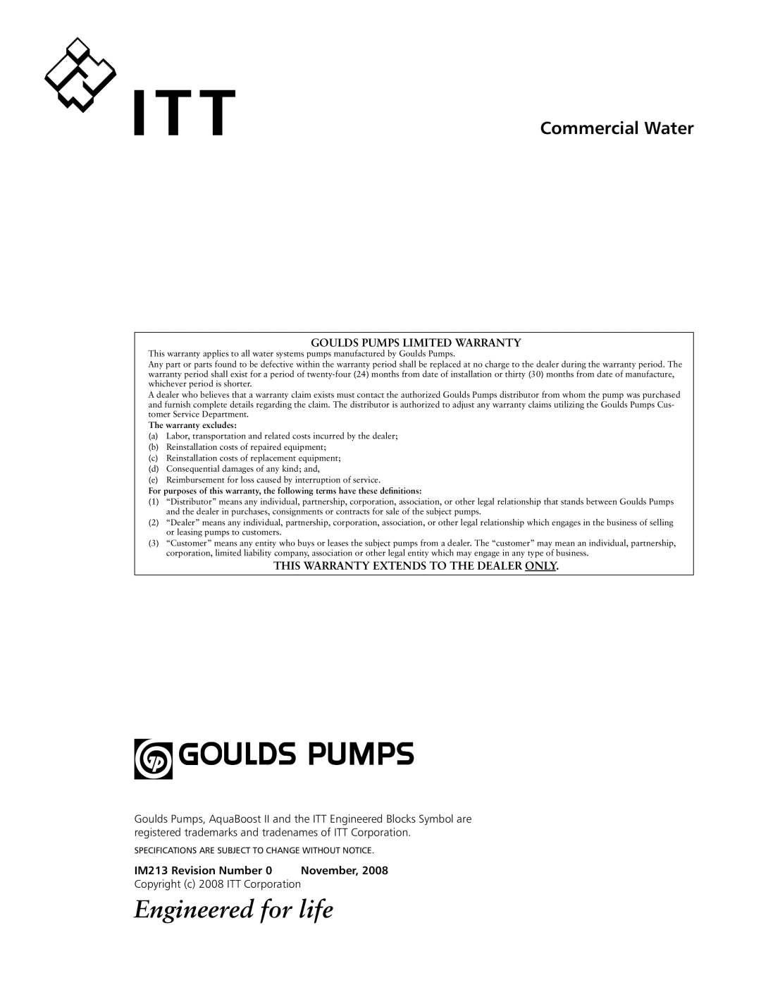 ITT manual IM213 Revision Number November 